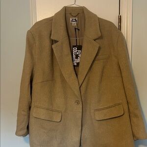 Womens Tan Blazer Coat with Notched Lapels